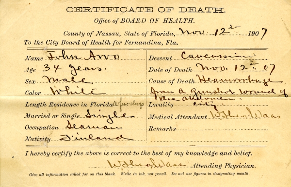 Arvo, John death certificates