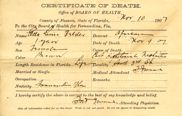 Felder, Ella Lauire death certificates