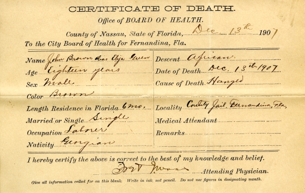 Brown, John death certificates