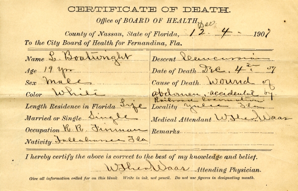 Boatwright, L. death certificates