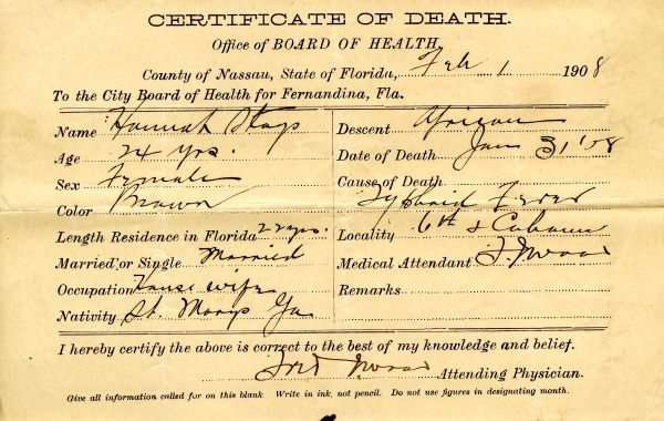 Stays, Hannah death certificates