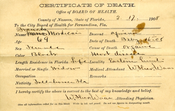 Mordecai, Francis death certificates