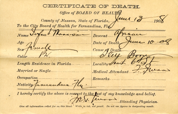 Morrison, Infant death certificates