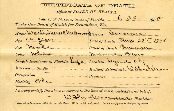 Underwood, Walter Mansel death certificates