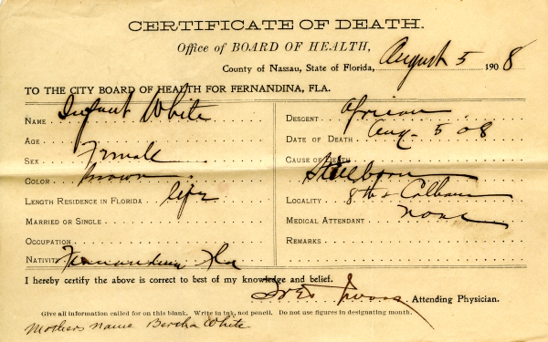 White, Infant death certificates