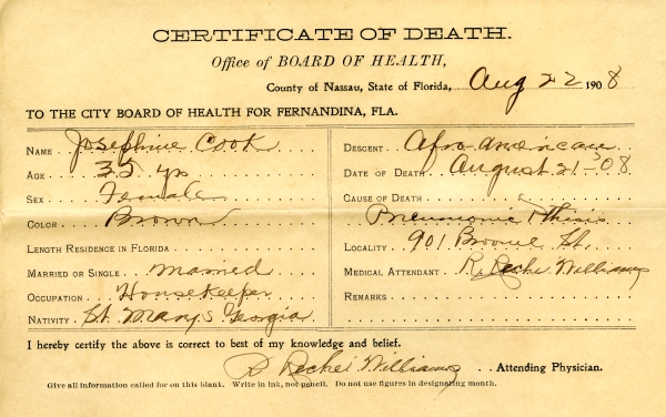 Cook, Josephine death certificates