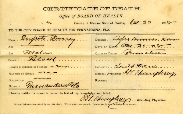 Dorsey, Infant death certificates