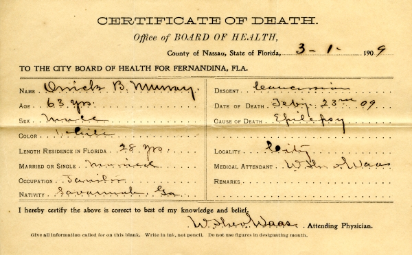 Murray, Orrick B. death certificates