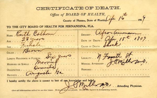 Calhoun, Ruth death certificates