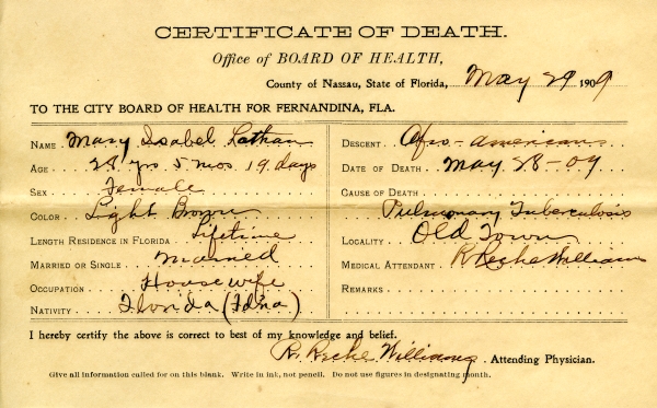 Latham, Mary Isabel death certificates