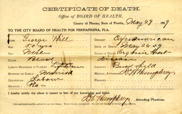Hill, George death certificates