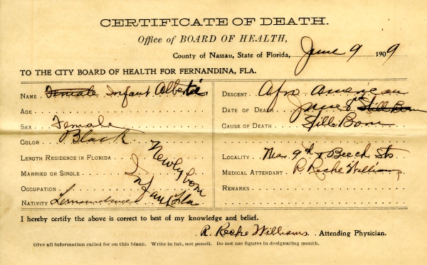 Albert, Infant death certificates