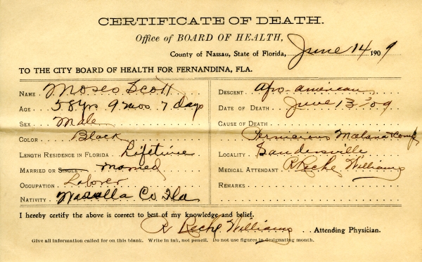 Scott, Moses death certificates