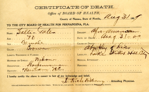 Gates, Sallie death certificates
