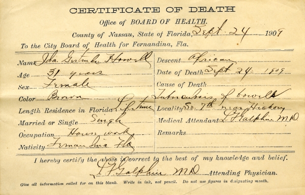 Howell, Ida Gertrude death certificates