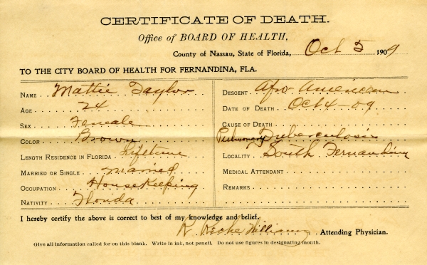 Taylor, Mattie death certificates