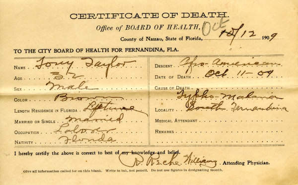 Taylor, Tony death certificates
