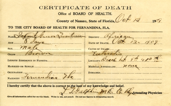 Quartermain, Infant of Geneva death certificates