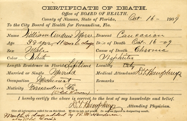 Morse, William Andrew death certificates