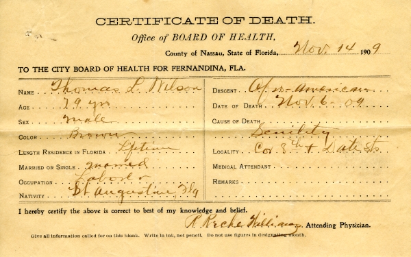 Wilson, Thomas L. death certificates