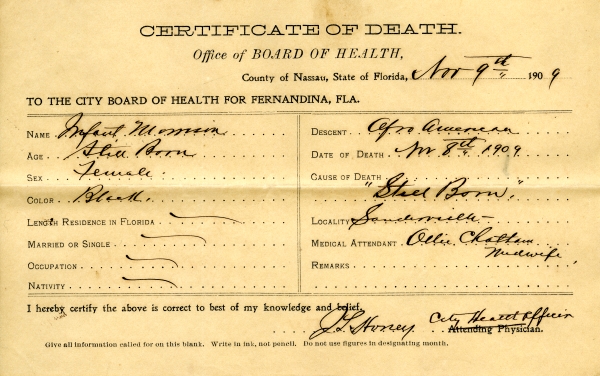 Morrison, Infant death certificates
