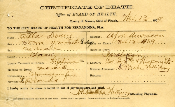 Dorsey, Ella death certificates