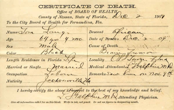 Lang, Tom death certificates