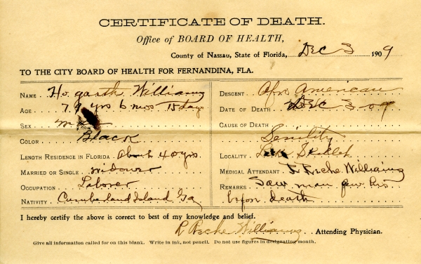 Williams, Hogarth death certificates