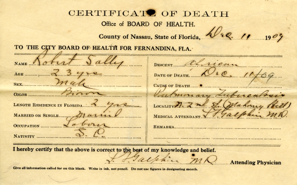 Sally, Robert death certificates
