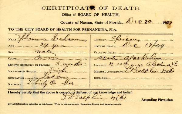 Graham, Ephraim death certificates