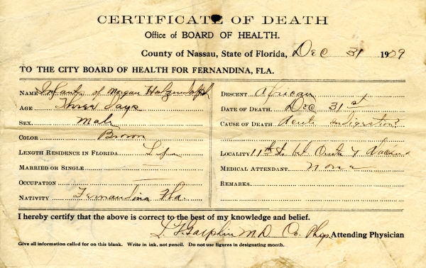 Holzendolph, Infant of Morgan death certificates