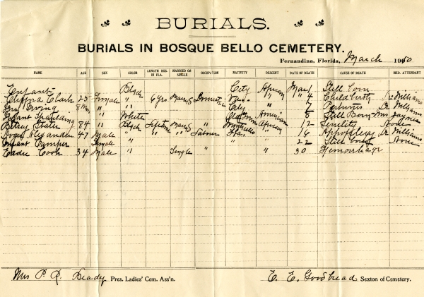 Infant burial registers
