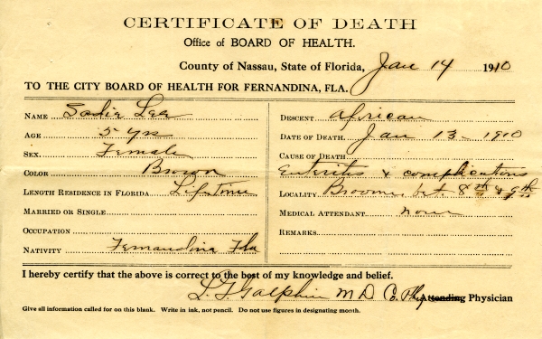 Lee, Sadie death certificates