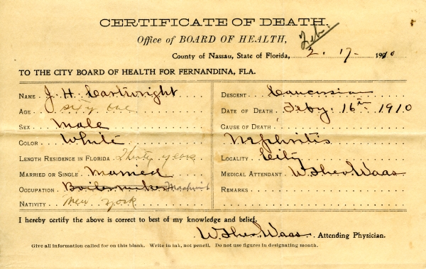 Cartwright, J.H. death certificates