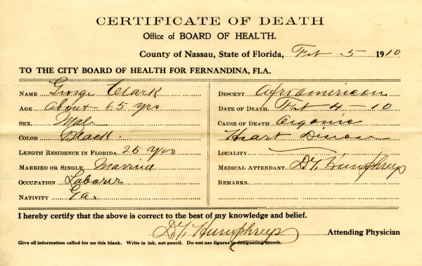 Clark, George death certificates