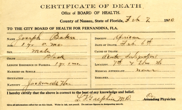Baker, Joseph death certificates