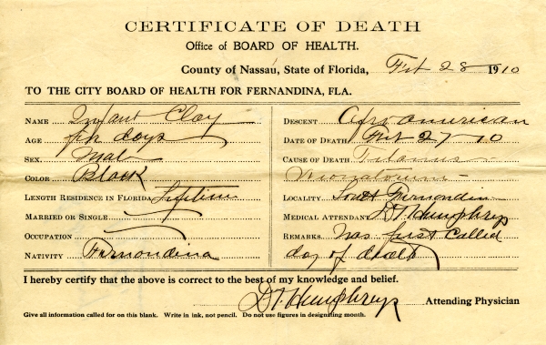 Clay, Infant death certificates