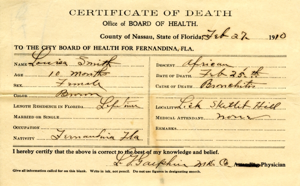Smith, Louisa death certificates