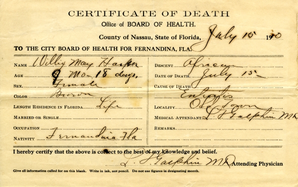 Harper, Willie May death certificates
