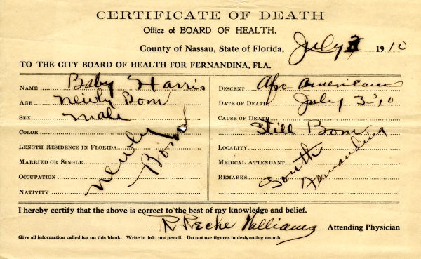 Harris, Baby death certificates
