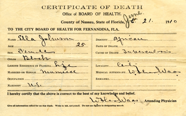 Johnson, Ella death certificates