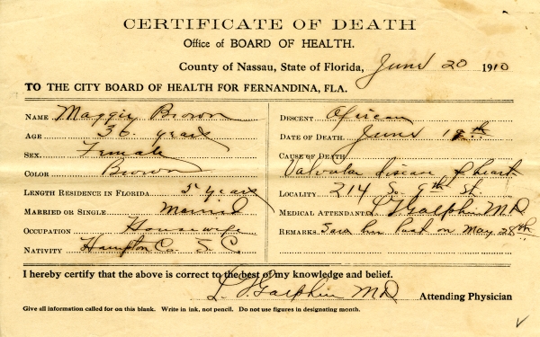Brown, Maggie death certificates
