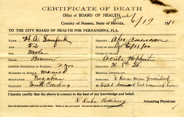 Sanford, H.A. death certificates