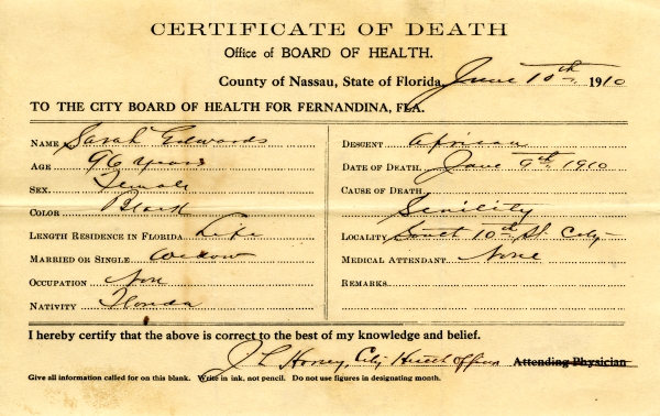 Edwards, Sarah death certificates