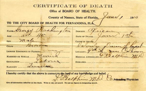 Washington, George death certificates
