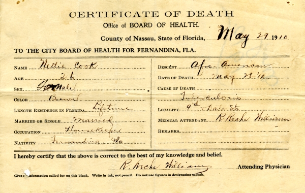 Cook, Nettie death certificates