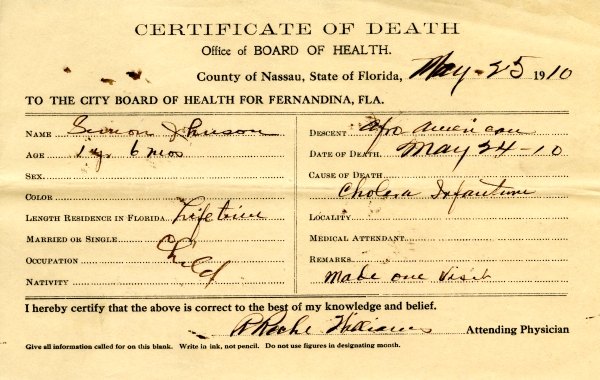 Johnson, Simon death certificates