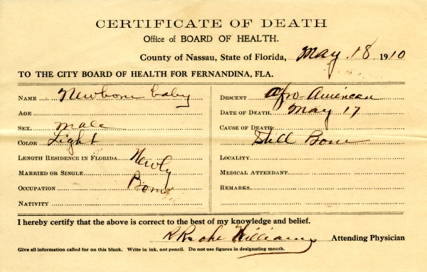 Newborn Baby death certificates