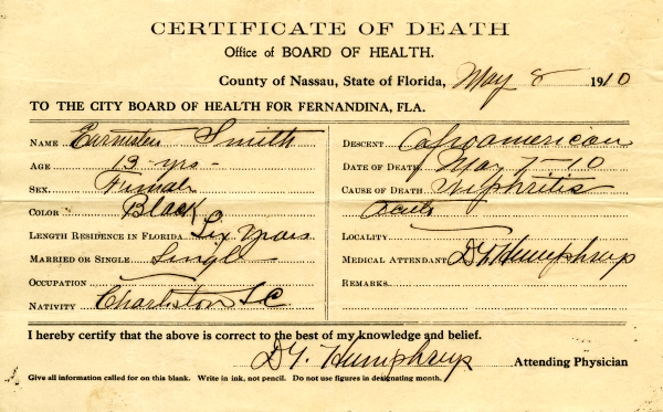 Smith, Earnistie death certificates
