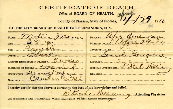 Morris, Mollie death certificates